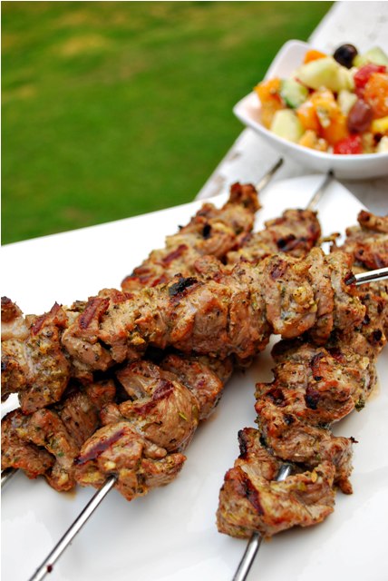 Lamb Kebabs and Greek Salad